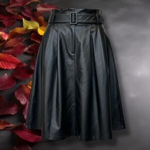 NWT Ashley Stewart Black Vegan Leather A-Line Belted Skirt Plus Size 18